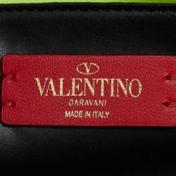 Pre Owned  Valentino Neon Green Leather Vlogo Flat Zip Pouch