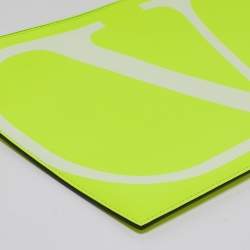 Pre Owned  Valentino Neon Green Leather Vlogo Flat Zip Pouch