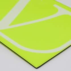 Pre Owned  Valentino Neon Green Leather Vlogo Flat Zip Pouch
