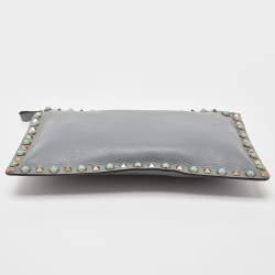 Pre Owned Valentino Grey Leather Rolling Rockstud Zip Pouch