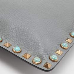Pre Owned Valentino Grey Leather Rolling Rockstud Zip Pouch