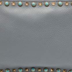 Pre Owned Valentino Grey Leather Rolling Rockstud Zip Pouch