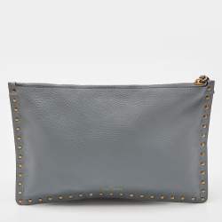 Pre Owned Valentino Grey Leather Rolling Rockstud Zip Pouch
