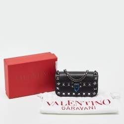 Pre Owned Valentino Black Leather Rockstud Chain Pouch