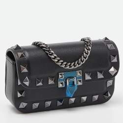 Pre Owned Valentino Black Leather Rockstud Chain Pouch