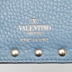 Pre Owned Valentino Blue Leather Rockstud Bifold Card Wallet