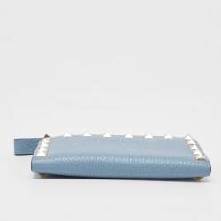 Pre Owned Valentino Blue Leather Rockstud Bifold Card Wallet