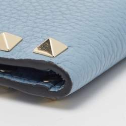Pre Owned Valentino Blue Leather Rockstud Bifold Card Wallet