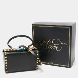 Pre Owned Valentino Black Leather Rockstud Alcove Box Top Handle Bag