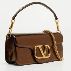 Pre Owned Valentino Bronze Leather Medium Loco Shoulder Bag
