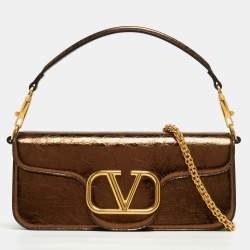 Pre Owned Valentino Bronze Leather Medium Loco Shoulder Bag