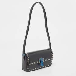 Pre Owned Valentino Black Leather Rockstud Flap Shoulder Bag