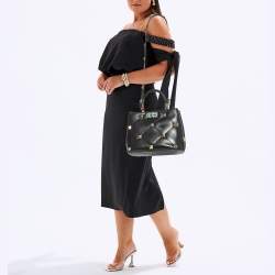 Pre Owned Valentino Black Quilted Leather Roman Stud Top Handle Bag