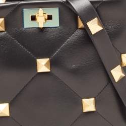 Pre Owned Valentino Black Quilted Leather Roman Stud Top Handle Bag