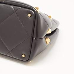 Pre Owned Valentino Black Quilted Leather Roman Stud Top Handle Bag