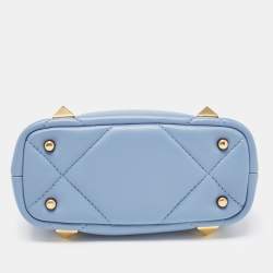 Pre Owned Valentino Blue Quilted Leather Roman Stud Top Handle Bag
