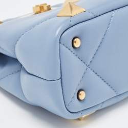 Pre Owned Valentino Blue Quilted Leather Roman Stud Top Handle Bag