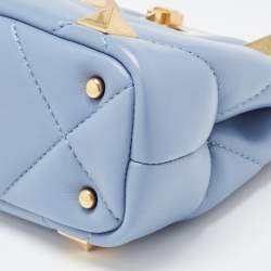 Pre Owned Valentino Blue Quilted Leather Roman Stud Top Handle Bag