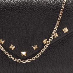 Pre Owned Valentino Black Leather Rockstud Envelope Wallet on Chain