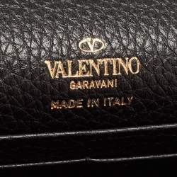 Pre Owned Valentino Black Leather Rockstud Envelope Wallet on Chain