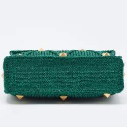Pre Owned Valentino Green Lurex Frabric Large Roman Stud Shoulder Bag