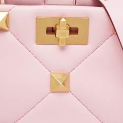 مملوكة مسبقًا Valentino Pink Quilted Leather Mini Roman Stud Top Handle Bag