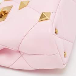 مملوكة مسبقًا Valentino Pink Quilted Leather Mini Roman Stud Top Handle Bag
