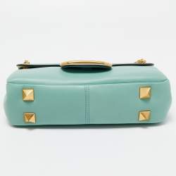 Pre Owned Valentino Mint Green Leather Stud Sign Shoulder Bag