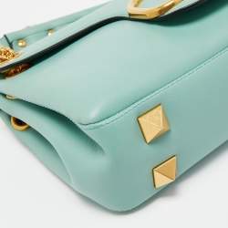 Pre Owned Valentino Mint Green Leather Stud Sign Shoulder Bag