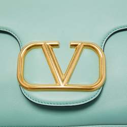 Pre Owned Valentino Mint Green Leather Stud Sign Shoulder Bag