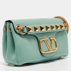 Pre Owned Valentino Mint Green Leather Stud Sign Shoulder Bag
