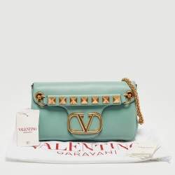 Pre Owned Valentino Mint Green Leather Stud Sign Shoulder Bag