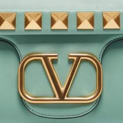 Pre Owned Valentino Mint Green Leather Stud Sign Shoulder Bag