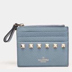 Valentino Blue Leather Rockstud Zip Card Holder