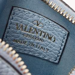 Valentino Blue Leather Rockstud Zip Card Holder