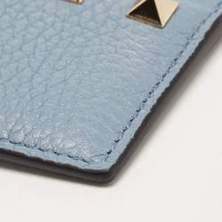 Valentino Blue Leather Rockstud Zip Card Holder