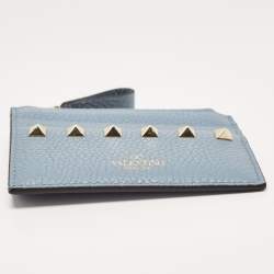 Valentino Blue Leather Rockstud Zip Card Holder