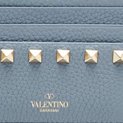 Valentino Blue Leather Rockstud Zip Card Holder