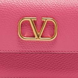 Pre Owned Valentino Pink Leather VLogo Accordion Card Holder