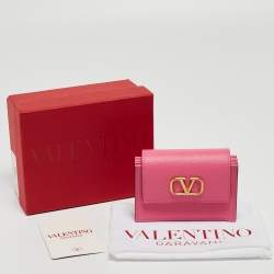 Pre Owned Valentino Pink Leather VLogo Accordion Card Holder
