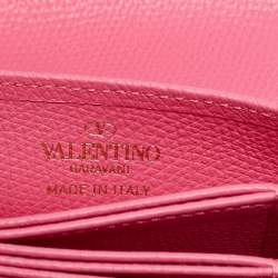 Pre Owned Valentino Pink Leather VLogo Accordion Card Holder