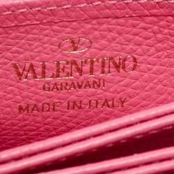 Pre Owned Valentino Pink Leather VLogo Accordion Card Holder