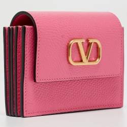 Pre Owned Valentino Pink Leather VLogo Accordion Card Holder