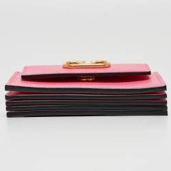 Pre Owned Valentino Pink Leather VLogo Accordion Card Holder