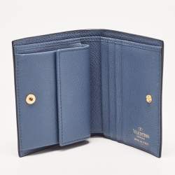 Pre Owned Valentino Blue Leather VLogo Compact Wallet