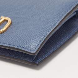 Pre Owned Valentino Blue Leather VLogo Compact Wallet