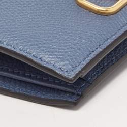 Pre Owned Valentino Blue Leather VLogo Compact Wallet
