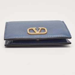 Pre Owned Valentino Blue Leather VLogo Compact Wallet
