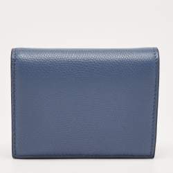 Pre Owned Valentino Blue Leather VLogo Compact Wallet