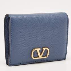 Pre Owned Valentino Blue Leather VLogo Compact Wallet